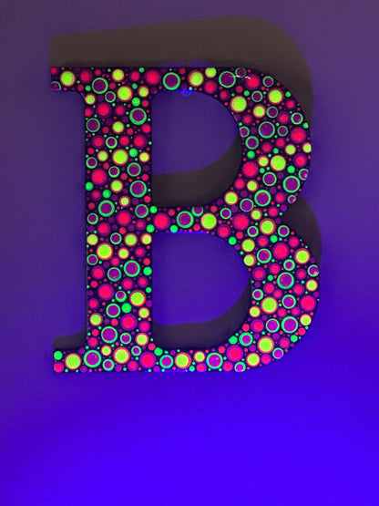 Personalized Dot Art Initial B Wall Decor -  Sparkle Wall Decoration Blacklight Glows