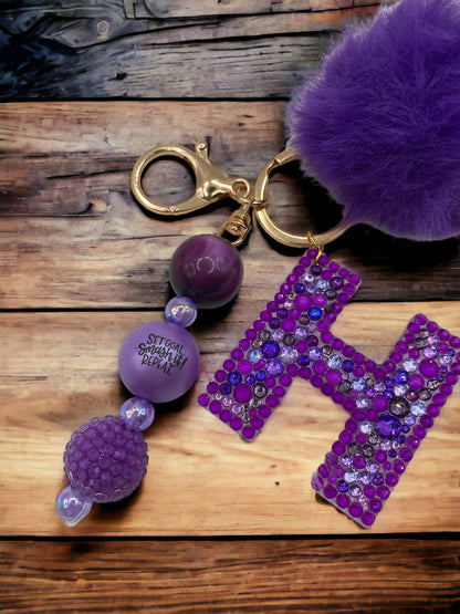 Letter Keychain: Bubblegum Beads & Pom Pom Charm