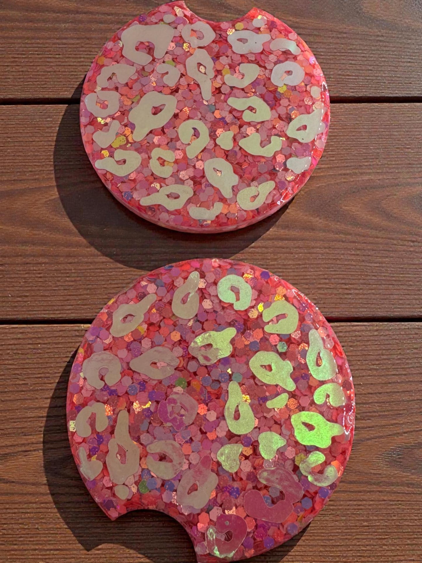 Cute Pink Leopard Print Coasters for Car - Set of 2 Handmade Cup Holder Inserts