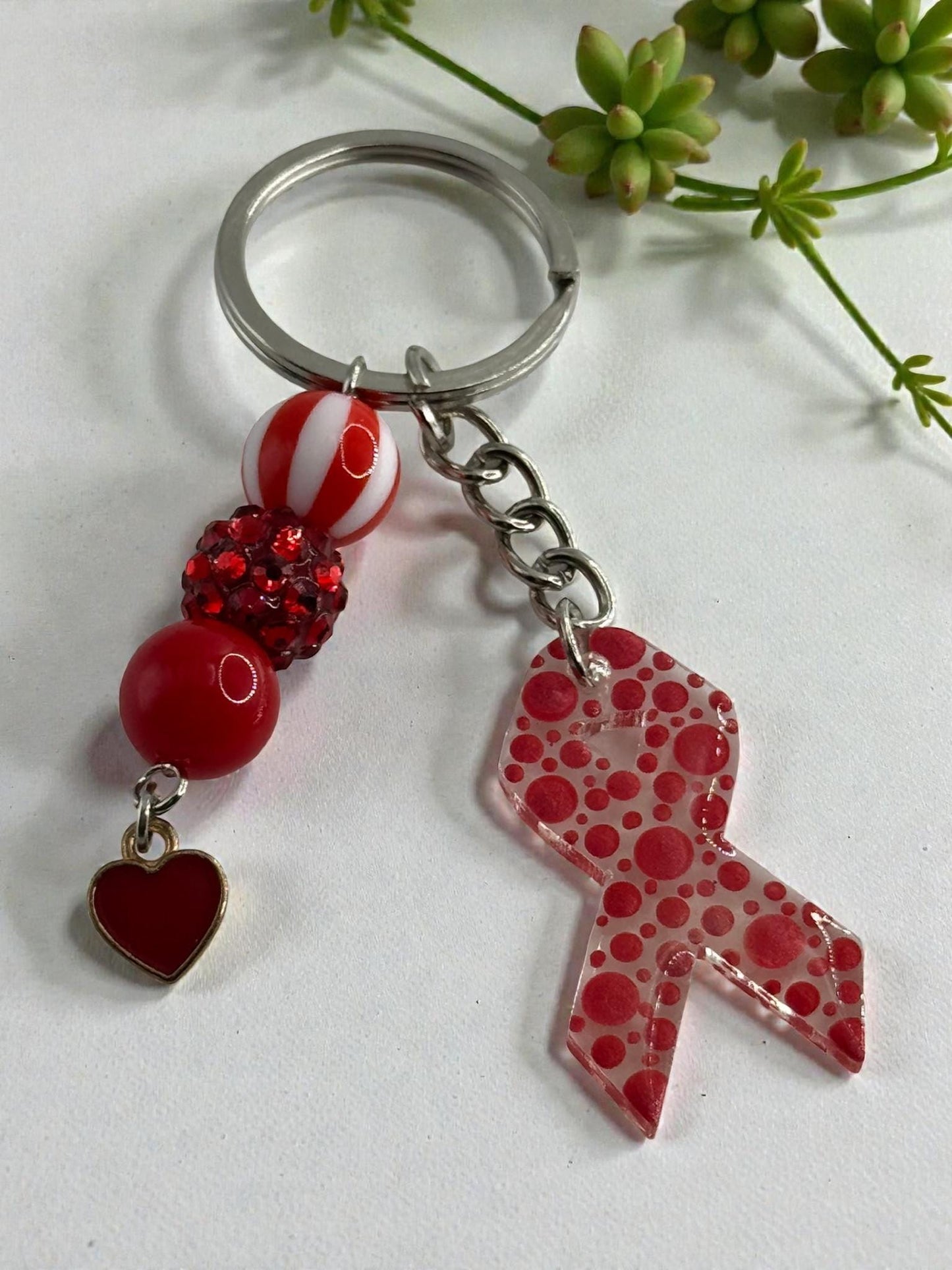 Chunky Bead Cancer Awareness Ribbon Keychain | Meaningful Support Accessory