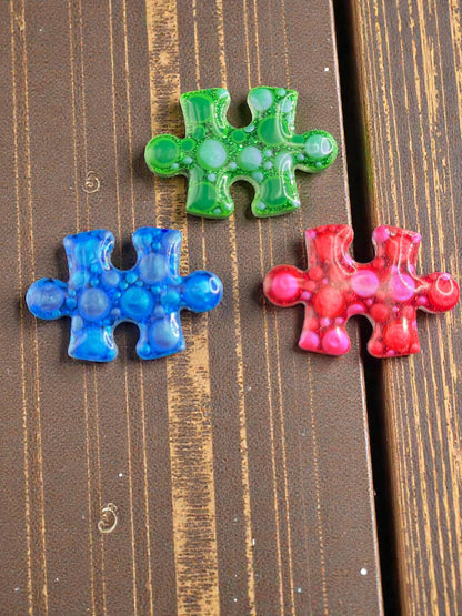 Handpainted Puzzle Piece Magnets - Autism Awareness Gift for Fridge - Unique Handmade Support Item