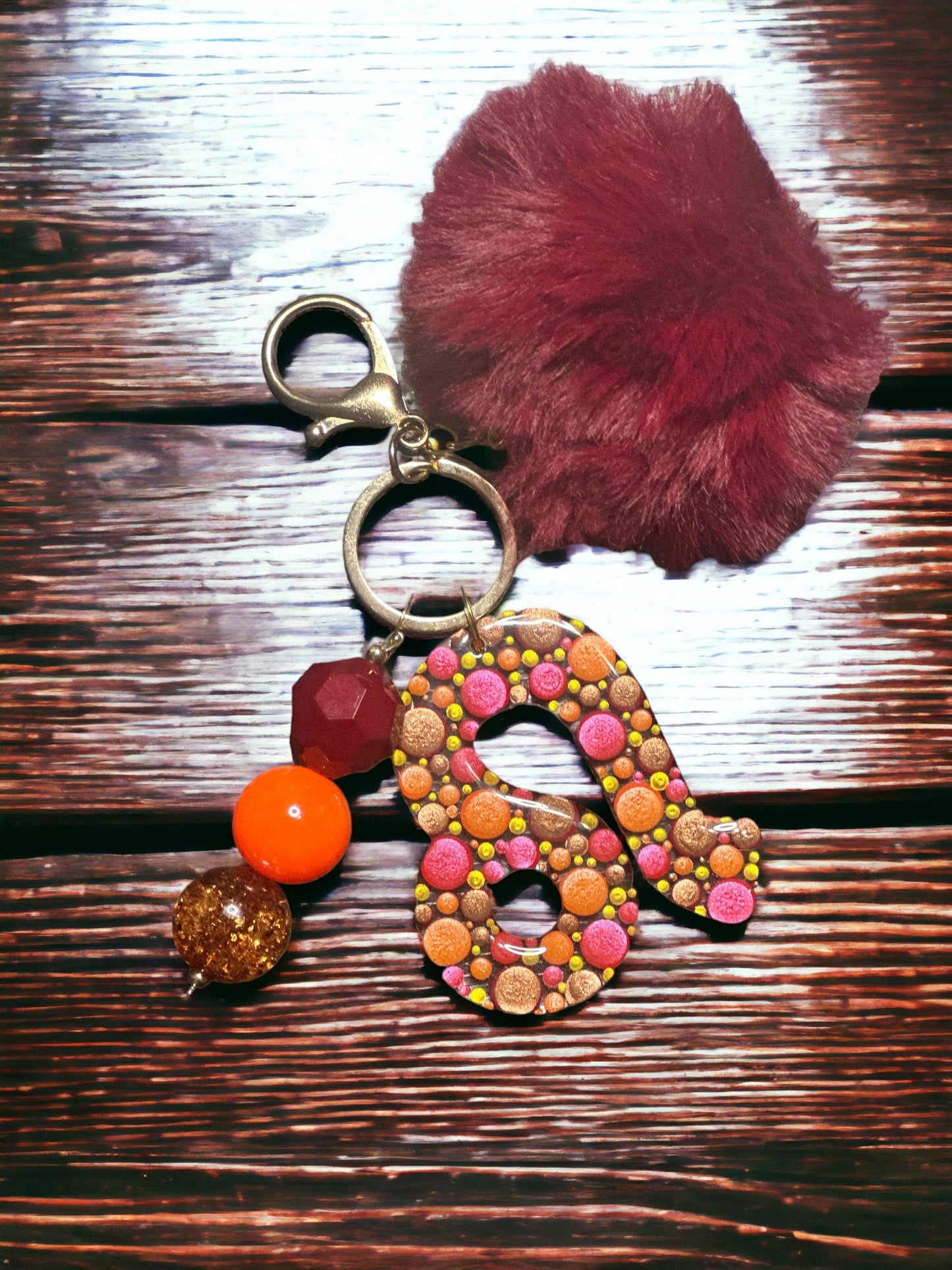 Leo Zodiac Keychain: Bubblegum Bead Charm, PomPom Bag Accessory