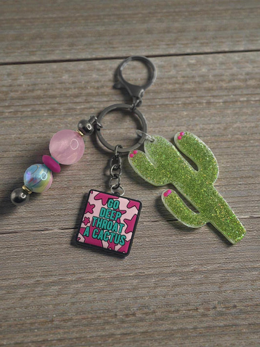 Funny Deep Throat Cactus Keychain | Quirky Handmade Bag Accessory