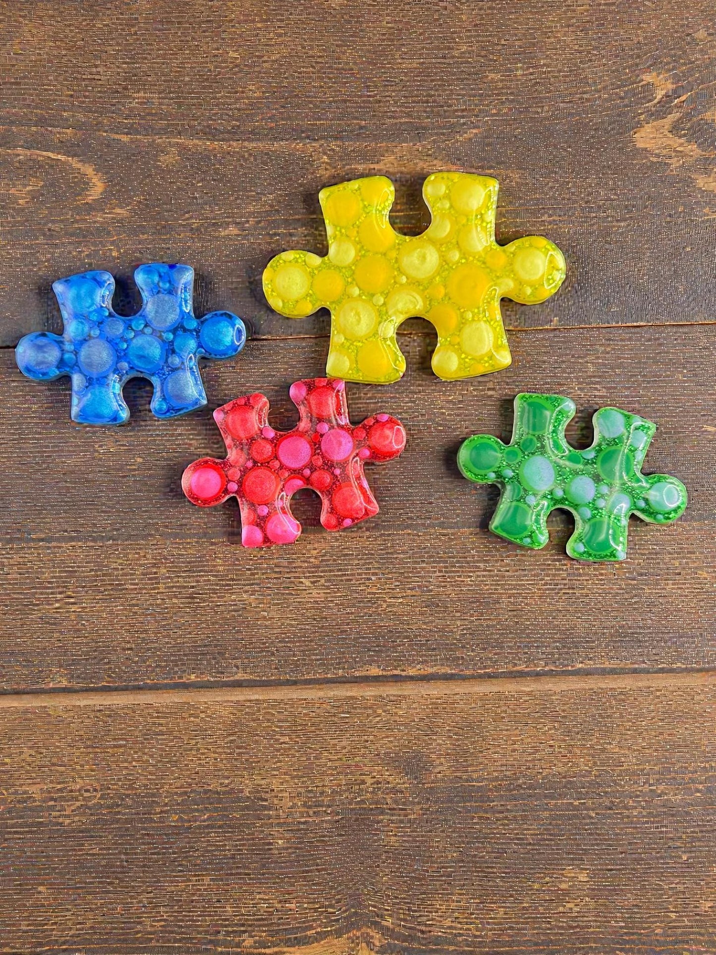 Handpainted Puzzle Piece Magnets - Autism Awareness Gift for Fridge - Unique Handmade Support Item