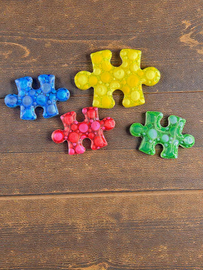 Handpainted Puzzle Piece Magnets - Autism Awareness Gift for Fridge - Unique Handmade Support Item