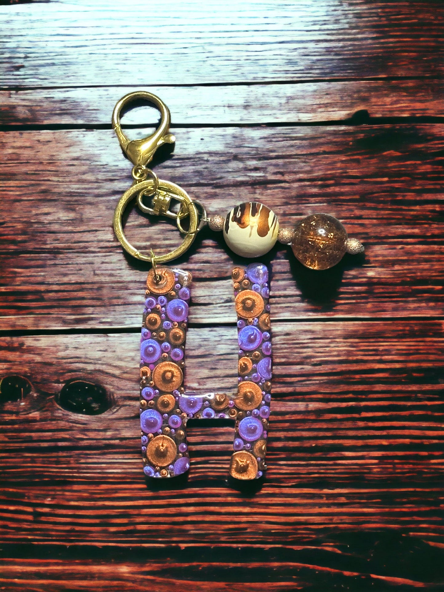 Dot Art Letter H Keychain: Bubblegum Beaded Monogram Bag Charm