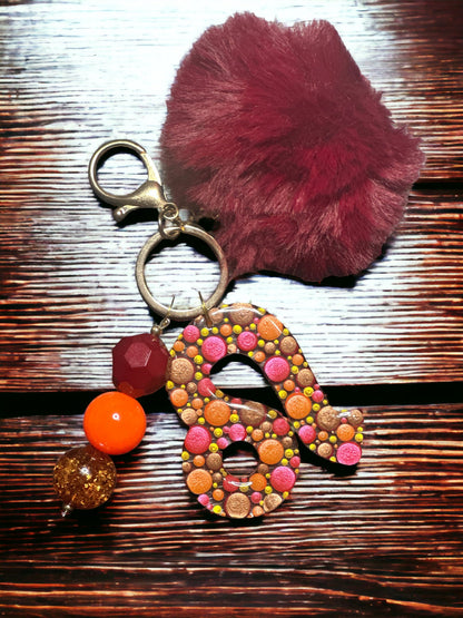 Leo Zodiac Keychain: Bubblegum Bead Charm, PomPom Bag Accessory