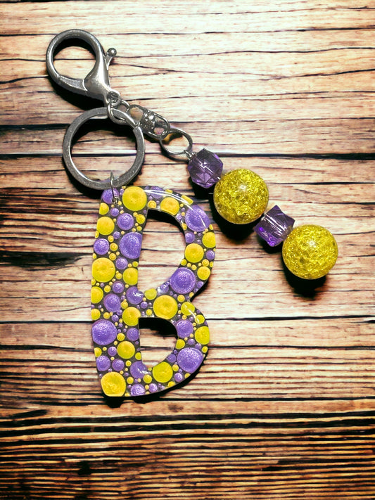 Dot Art Letter B Keychain: Bubblegum Bead Monogram Bag Charm