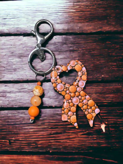 Dot Art, Kidney Cancer Support Ribbon, Bubblegum Bead Keychain, Beaded Bag Charm,  Bubblegum Jewelry
