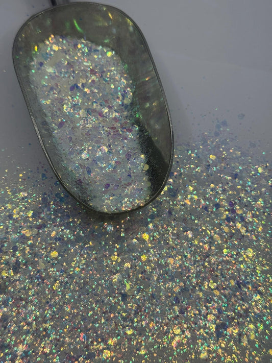 Chunky White Iridescent Glitter: Polyester Crafting "Snow White"
