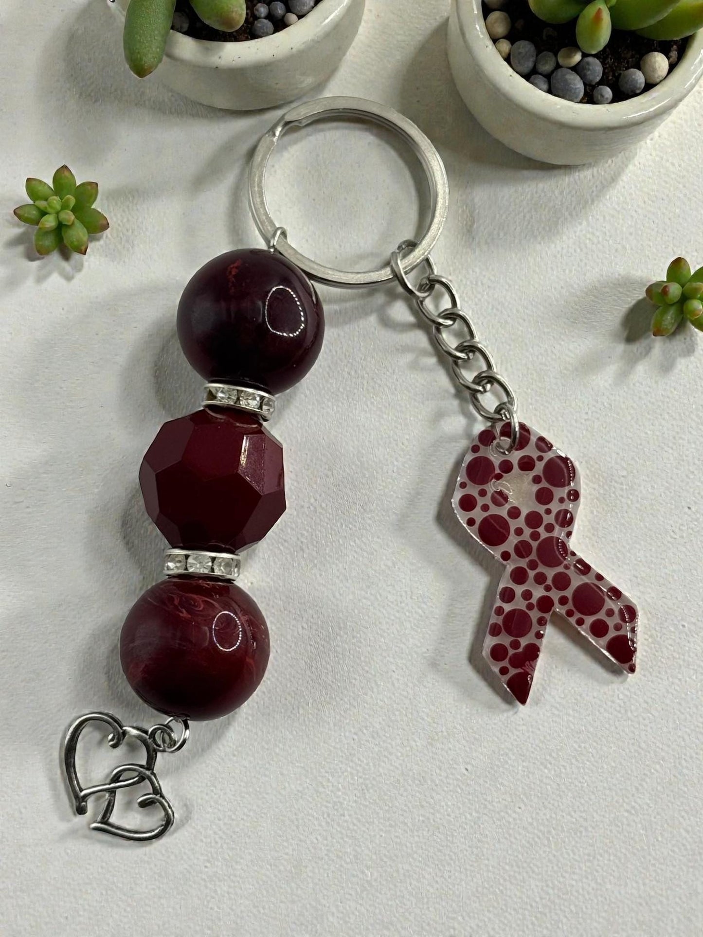 Chunky Bead Cancer Awareness Ribbon Keychain | Meaningful Support Accessory
