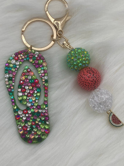 Sandal Rhinestone Keychain with Charm