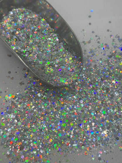 Holographic Silver Chunky Glitter: DIY Crafting Supply "Conceited"
