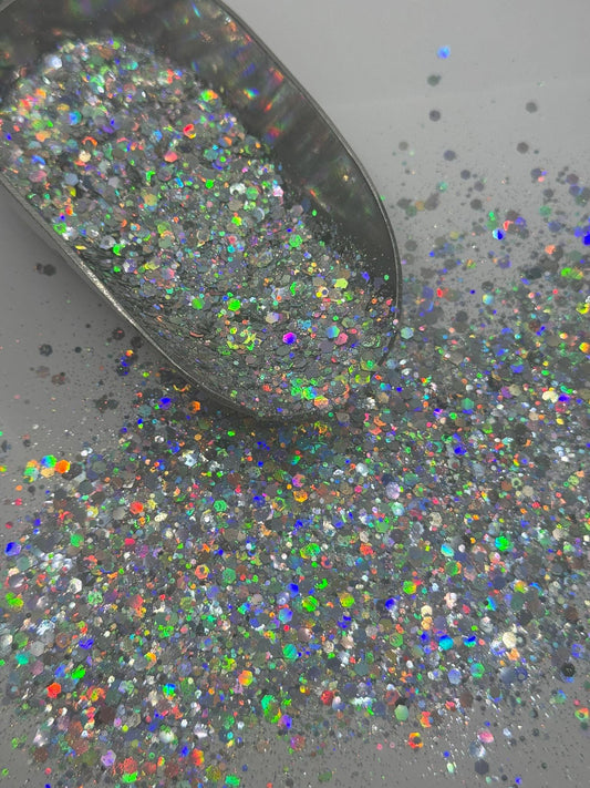 Holographic Silver Chunky Glitter: DIY Crafting Supply "Conceited"