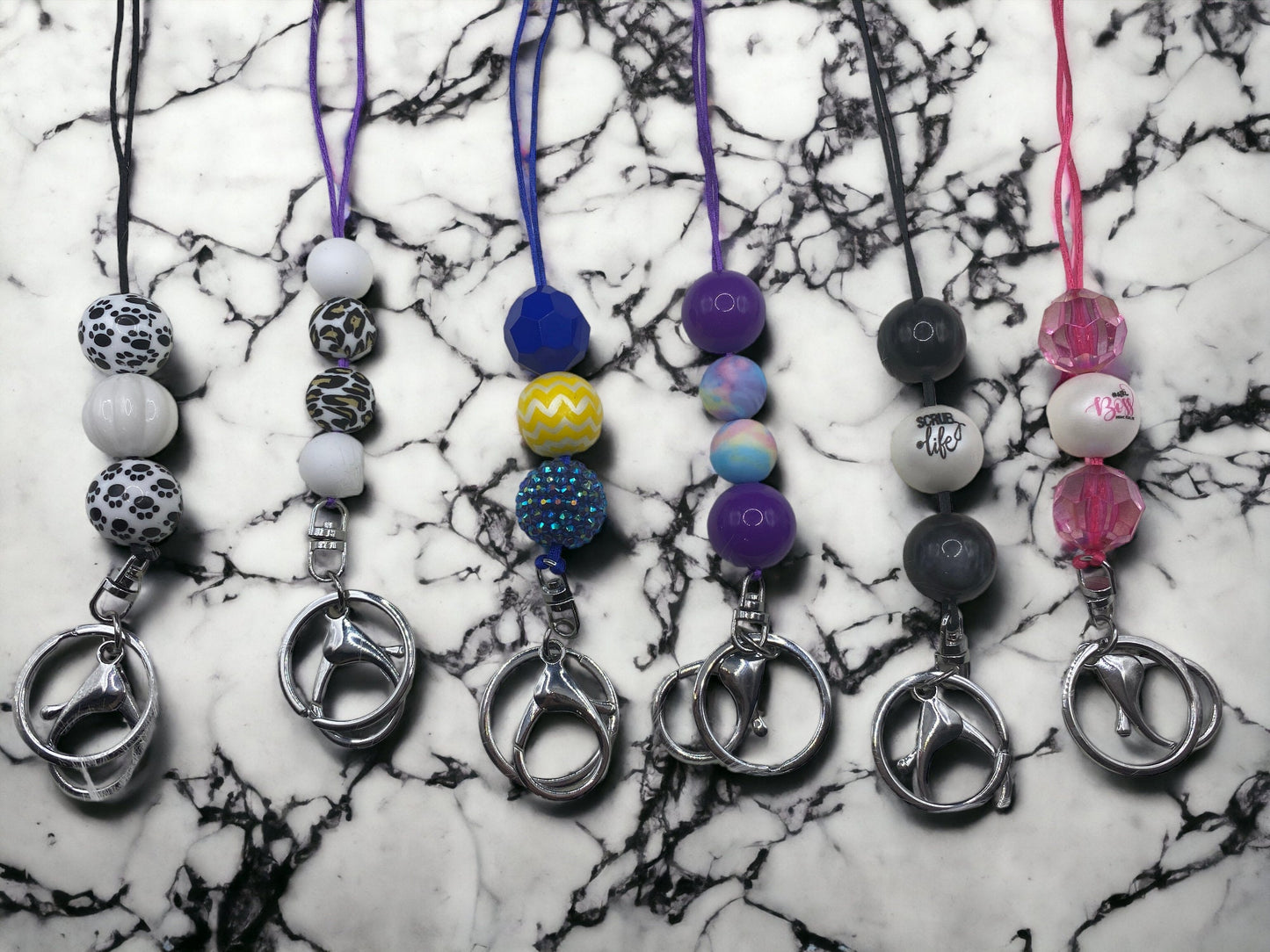 Colorful Bubblegum Bead Lanyard: Teacher Student ID Holder