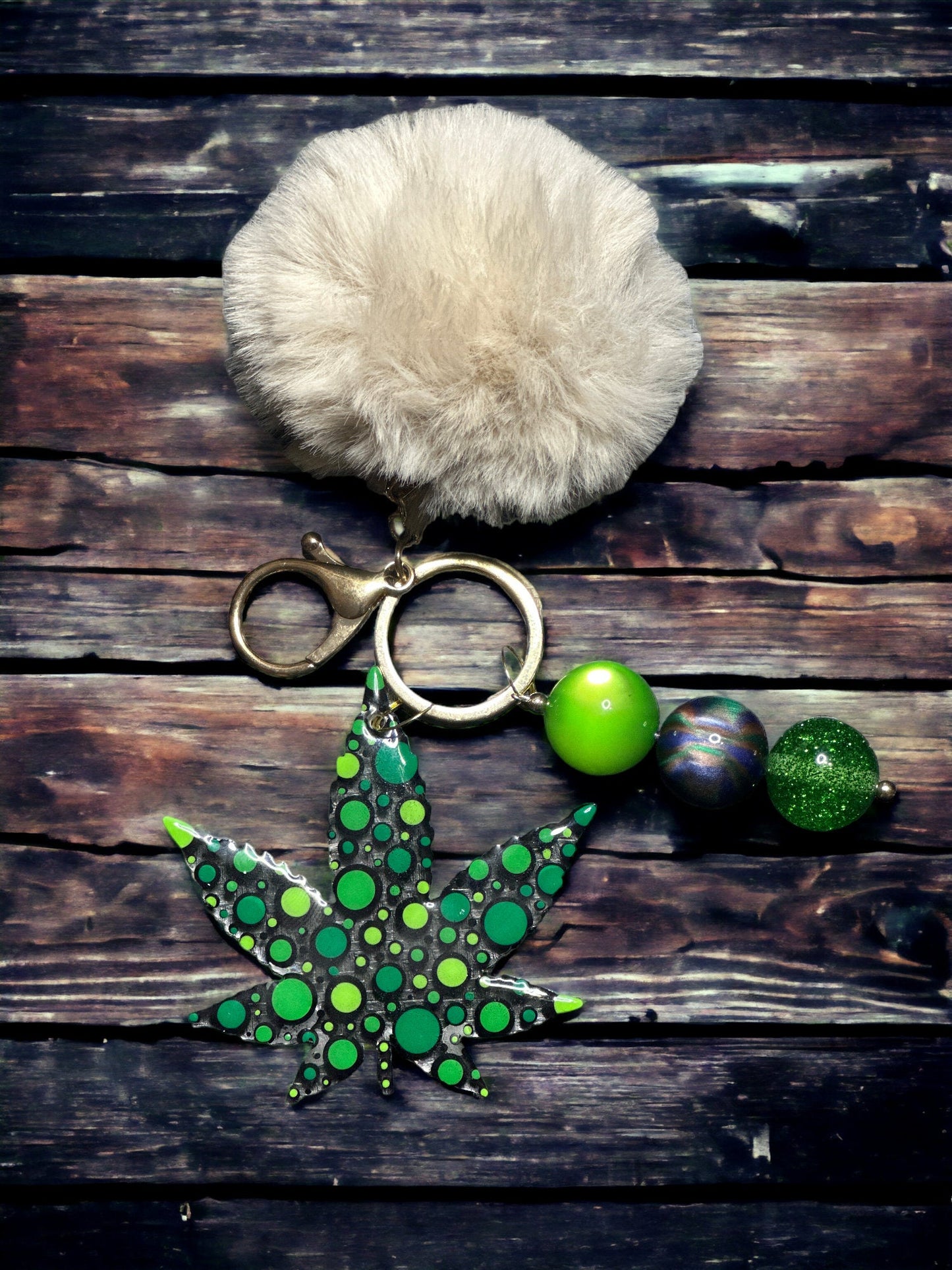 Dot Art Bubblegum Bead Keychain: PomPom Bag Charm