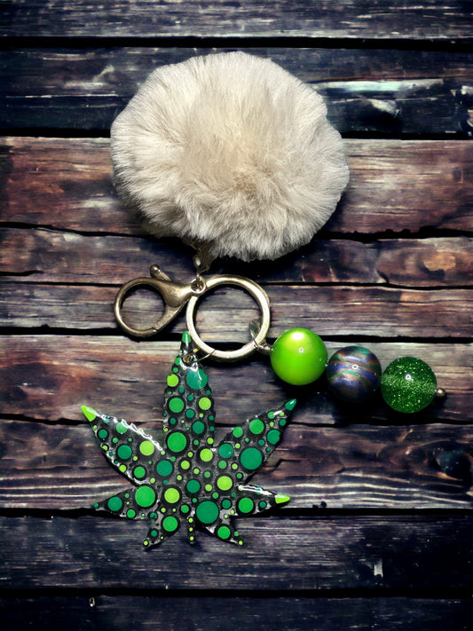 Dot Art Bubblegum Bead Keychain: PomPom Bag Charm