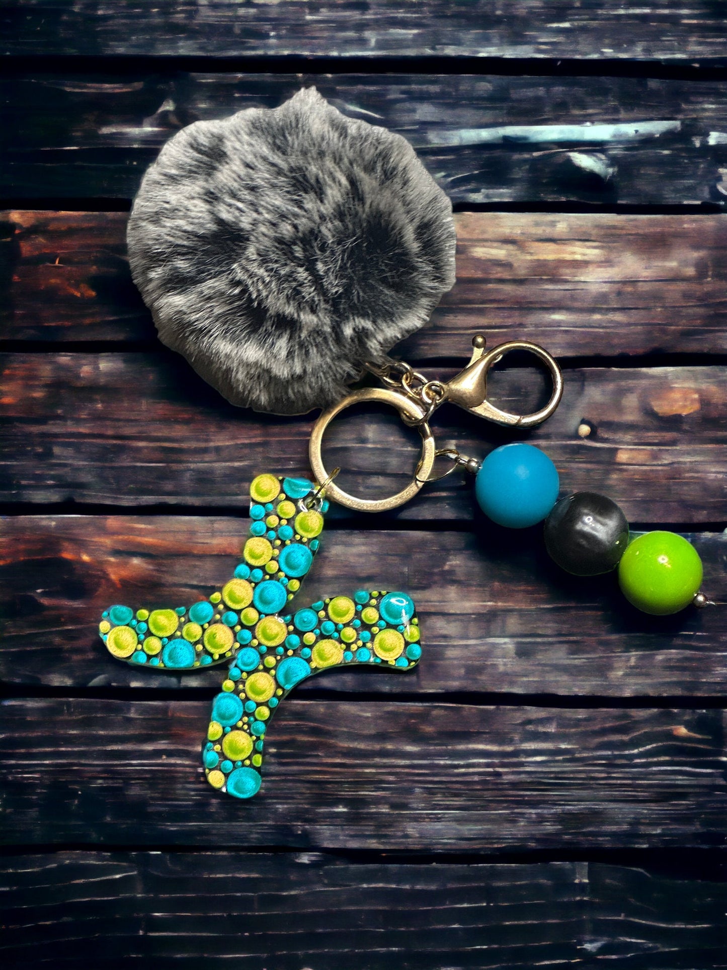 Zodiac Sign PomPom Keychain: Dot Art Bubblegum Bead Bag Charm