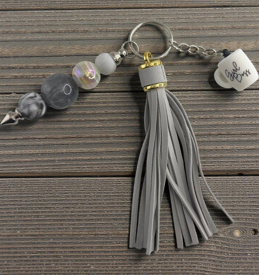 Handmade Keychain with Tassel, Beaded Charm & Inspirational Focal Saying Gift