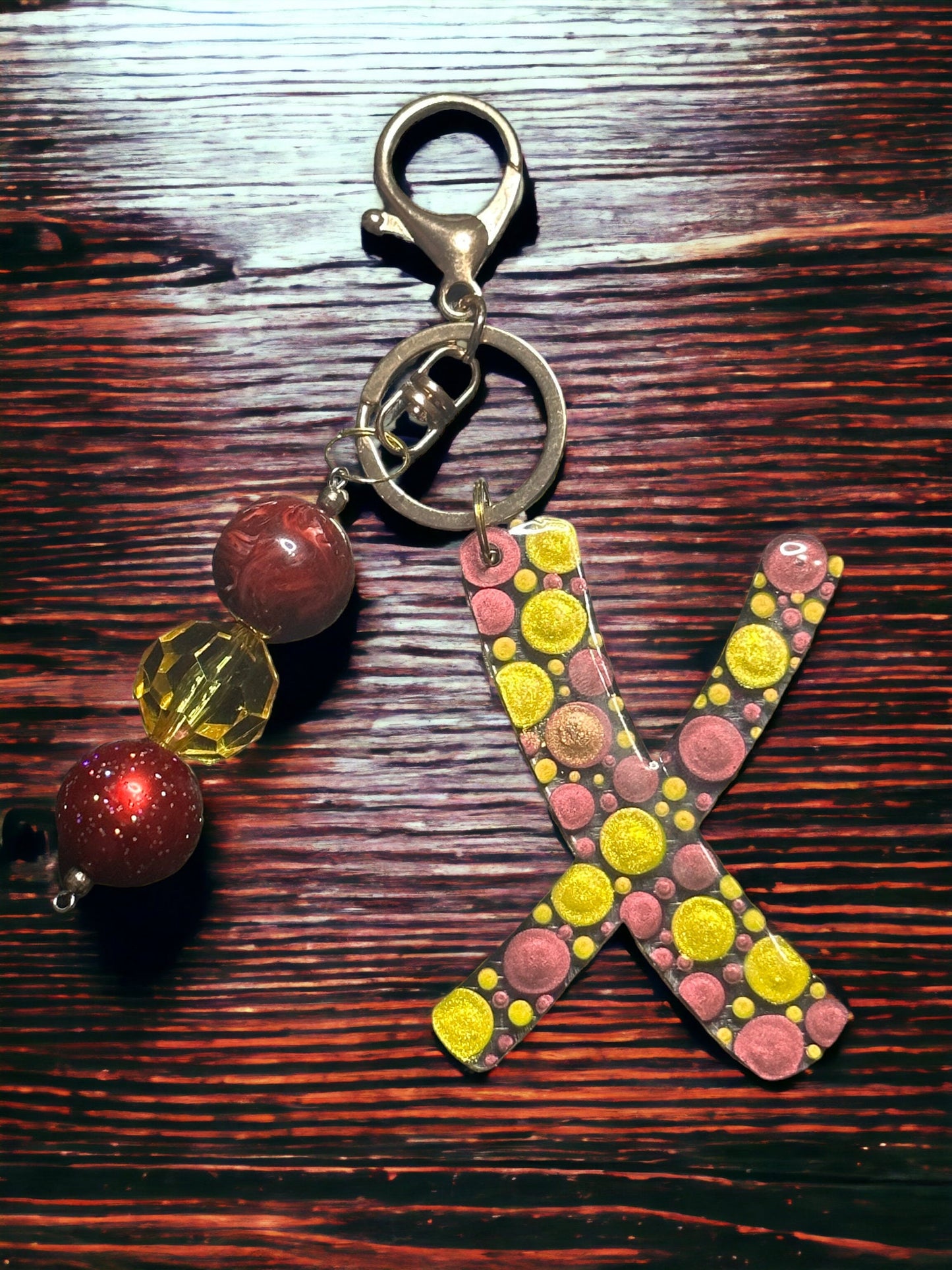 Dot Art Letter X Keychain: Bubblegum Bead Monogram Bag Charm