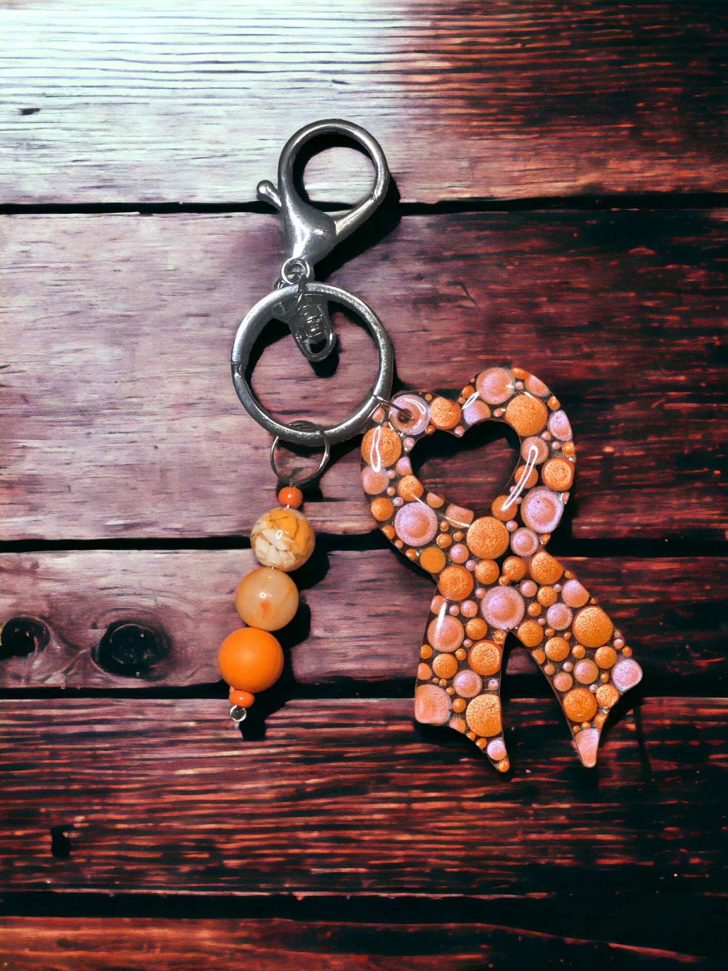 Dot Art, Kidney Cancer Support Ribbon, Bubblegum Bead Keychain, Beaded Bag Charm,  Bubblegum Jewelry