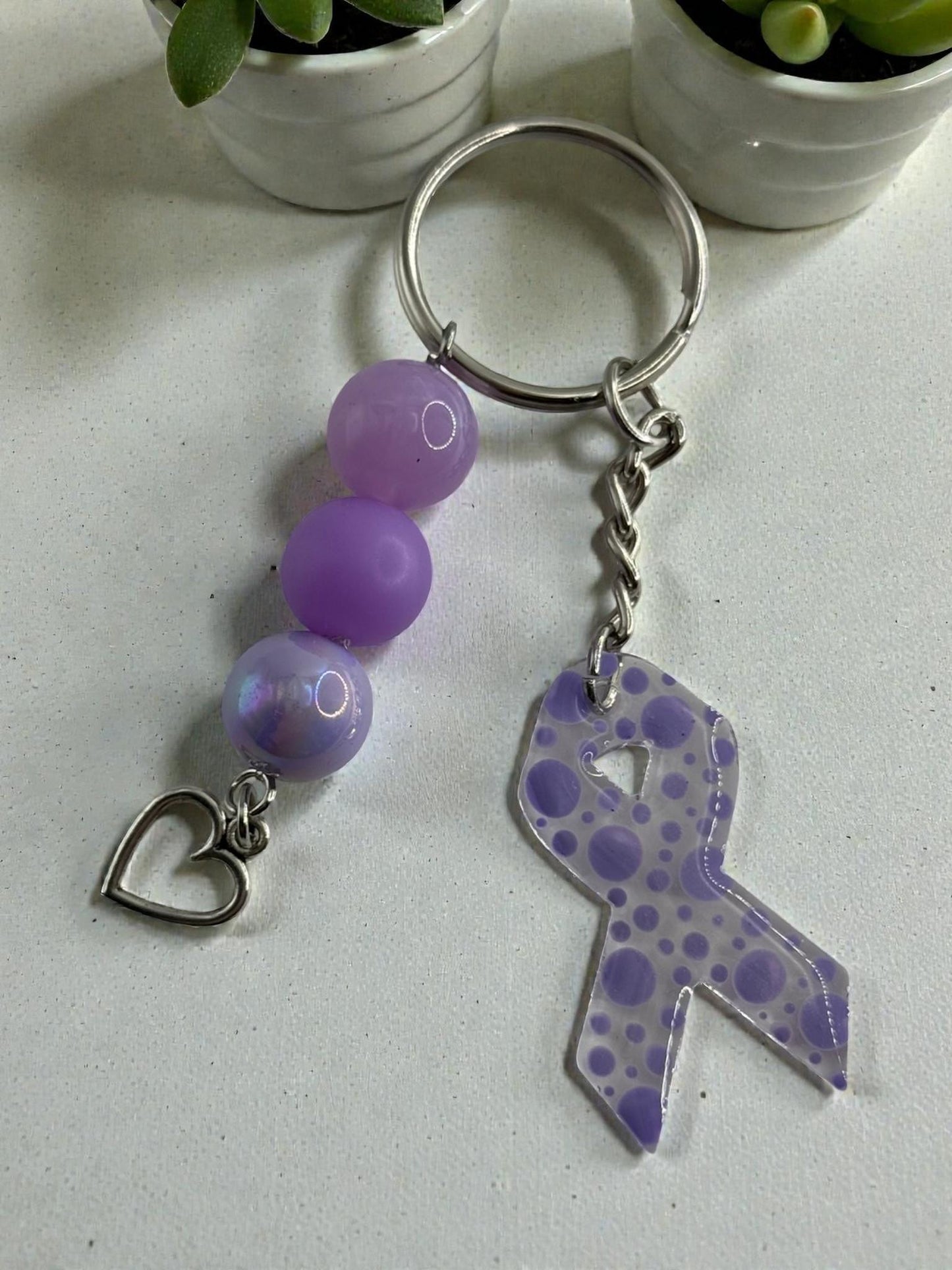 Chunky Bead Cancer Awareness Ribbon Keychain | Meaningful Support Accessory
