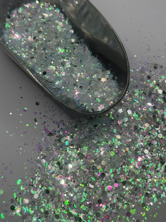 Chunky Iridescent Glitter: Light Blue with Silver Sparkle "Frozen"