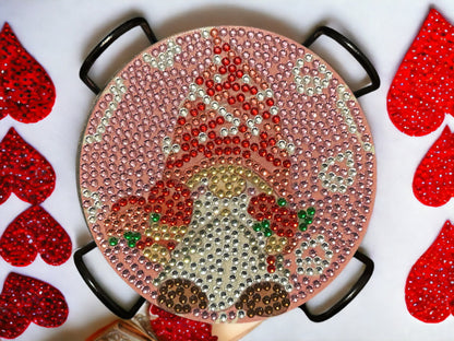 Handmade Rhinestone Gnome Valentines Day Coasters: Red Pink Love Decor