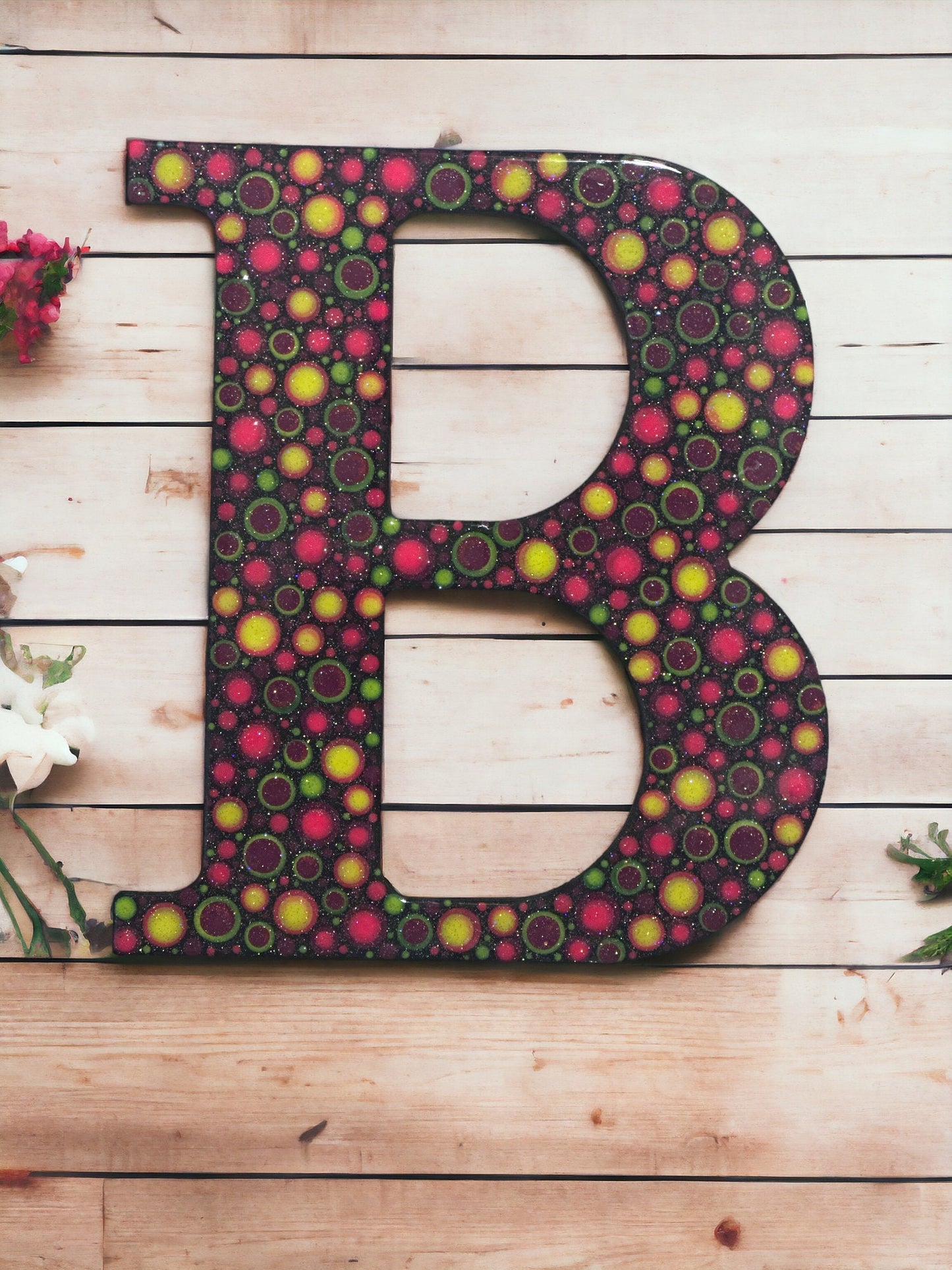 Personalized Dot Art Initial B Wall Decor -  Sparkle Wall Decoration Blacklight Glows