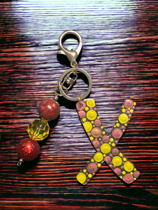 Dot Art Letter X Keychain: Bubblegum Bead Monogram Bag Charm