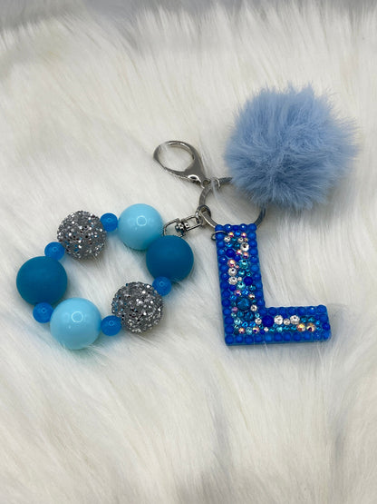 Bubblegum Bead Letter Keychain | Handmade Rhinestone Initial & Pom Pom Tassel