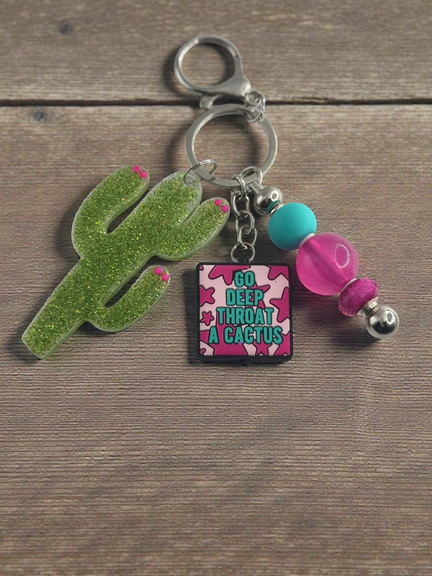 Funny Deep Throat Cactus Keychain | Quirky Handmade Bag Accessory