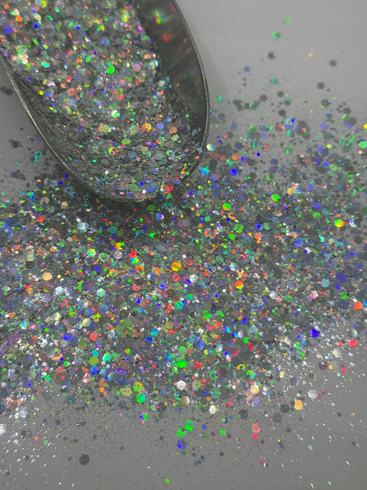 Holographic Silver Chunky Glitter: DIY Crafting Supply "Conceited"