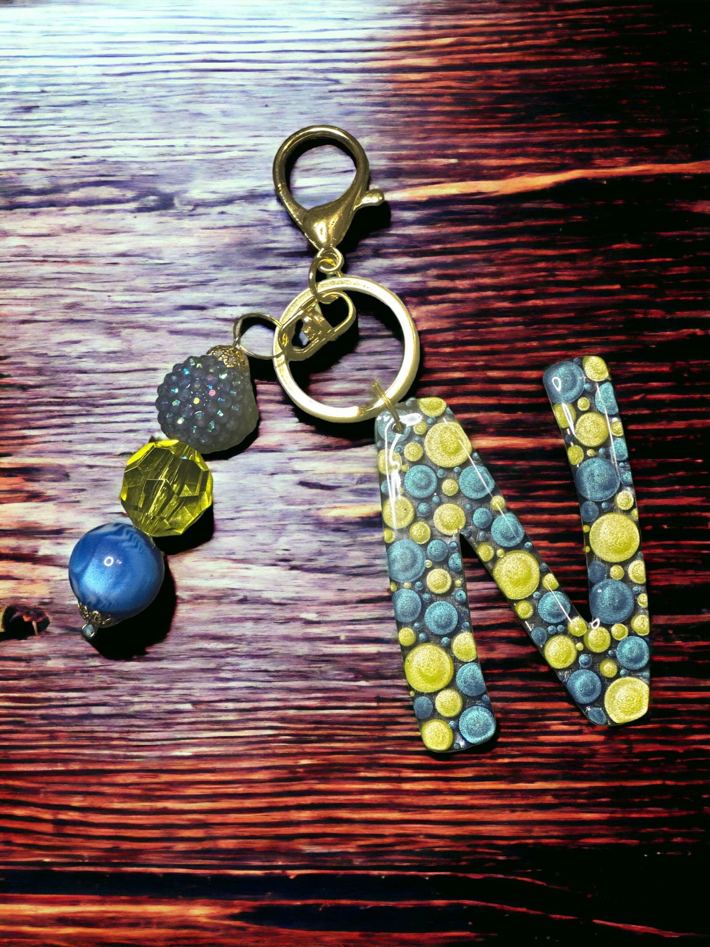 Dot Art Letter N Keychain: Bubblegum Bead Monogram Bag Charm