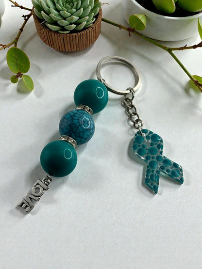 Chunky Bead Cancer Awareness Ribbon Keychain | Meaningful Support Accessory
