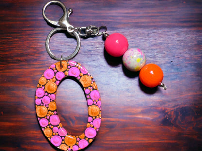 Dot Art Letter O Keychain: Bubblegum Bead Monogram Bag Charm