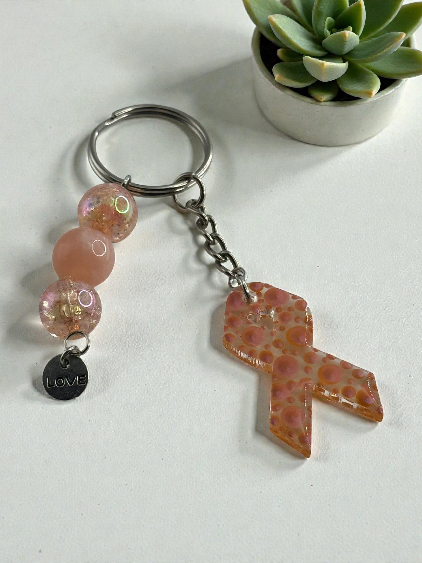 Chunky Bead Cancer Awareness Ribbon Keychain | Meaningful Support Accessory