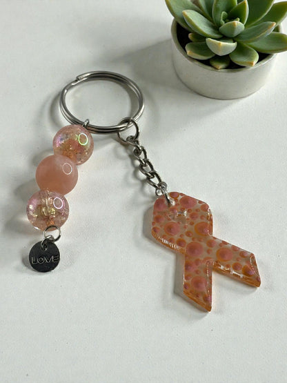 Chunky Bead Cancer Awareness Ribbon Keychain | Meaningful Support Accessory