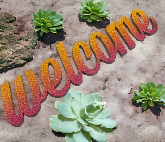 Rhinestone Welcome Sign, Home or Office Deco, Yellow, Magenta