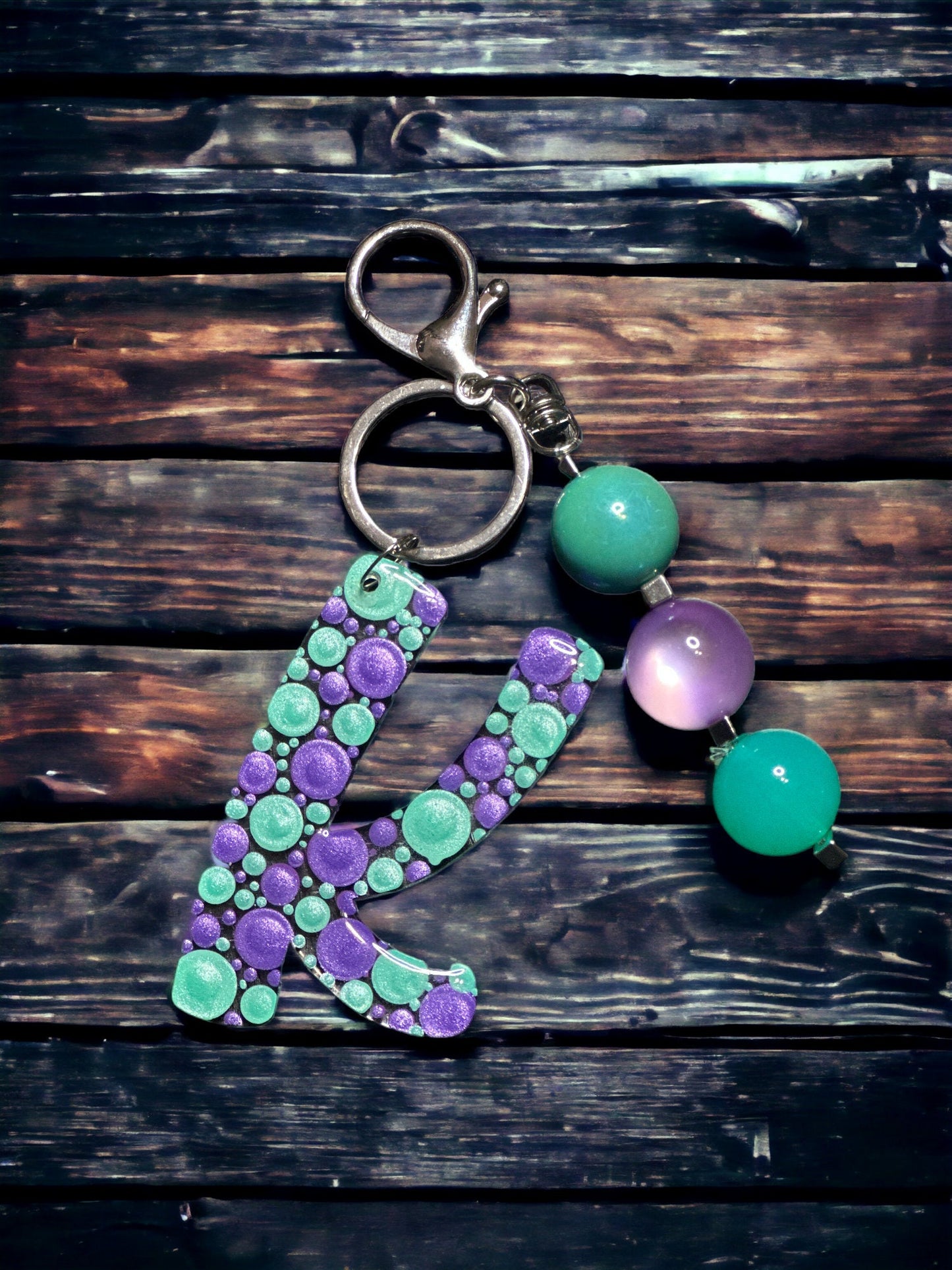 Dot Art Letter K Keychain: Bubblegum Bead Bag Charm