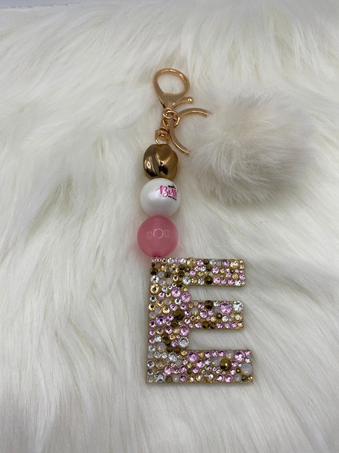 Letter Keychain: Bubblegum Beads & Pom Pom Charm