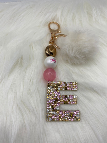 Letter Keychain: Bubblegum Beads & Pom Pom Charm
