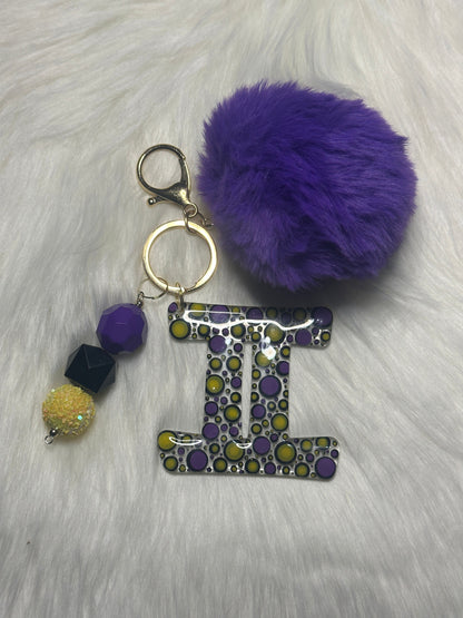 Gemini Zodiac Keychain: Bubblegum Bead & PomPom Bag Charm