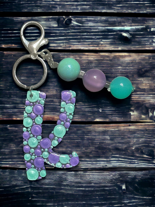 Dot Art Letter K Keychain: Bubblegum Bead Bag Charm