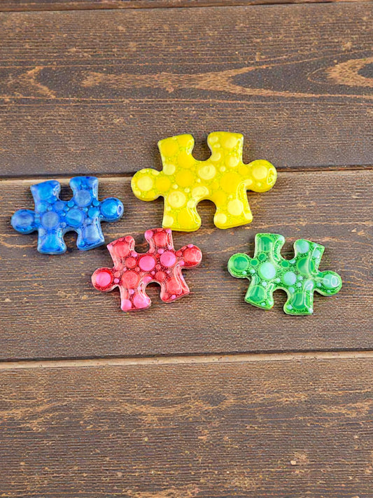 Handpainted Puzzle Piece Magnets - Autism Awareness Gift for Fridge - Unique Handmade Support Item