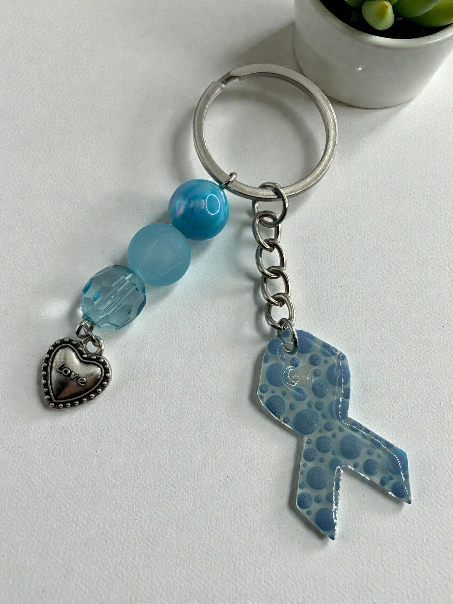 Chunky Bead Cancer Awareness Ribbon Keychain | Meaningful Support Accessory