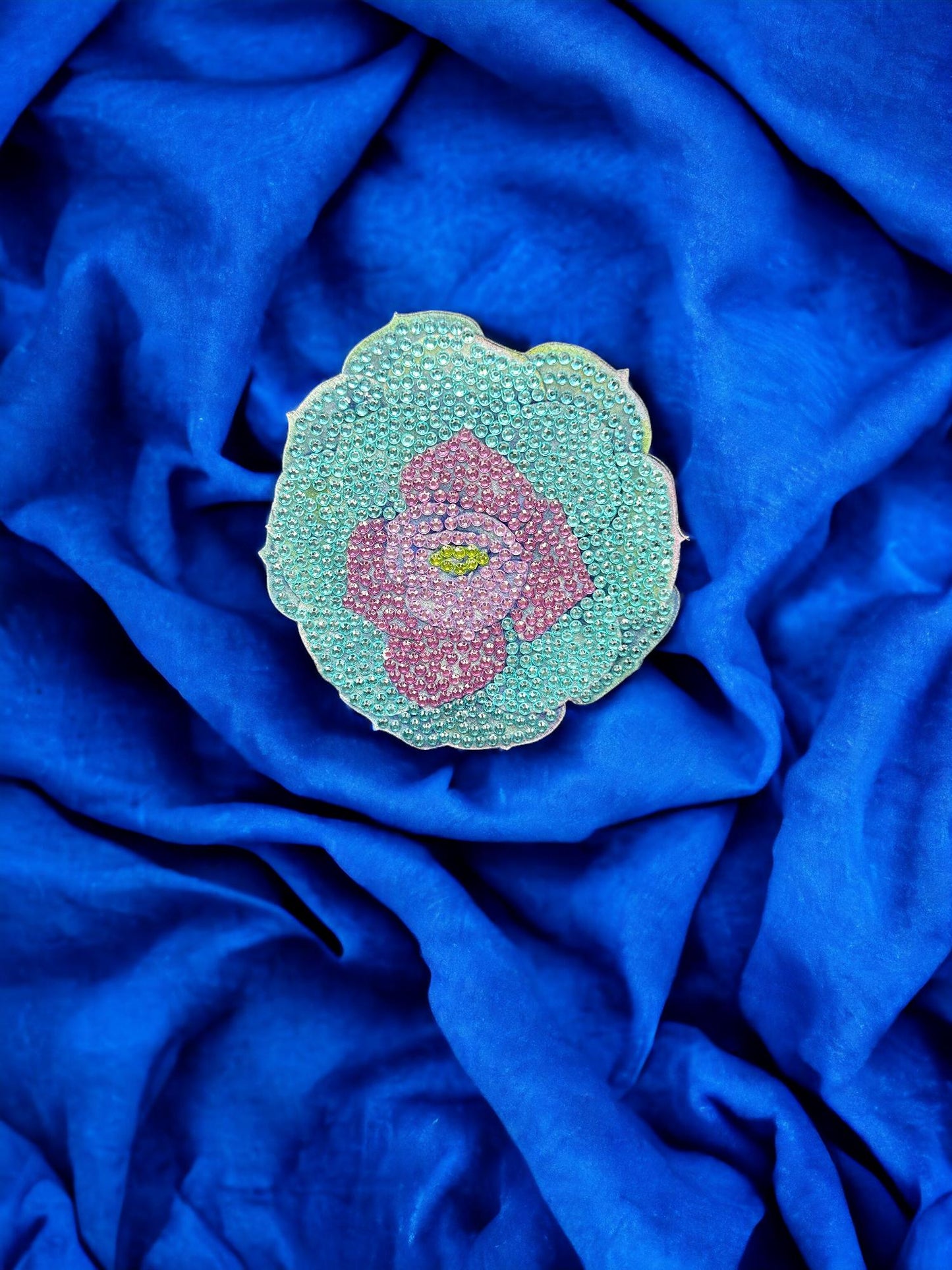 Handmade Rhinestone Flower Coasters with Holder Decor