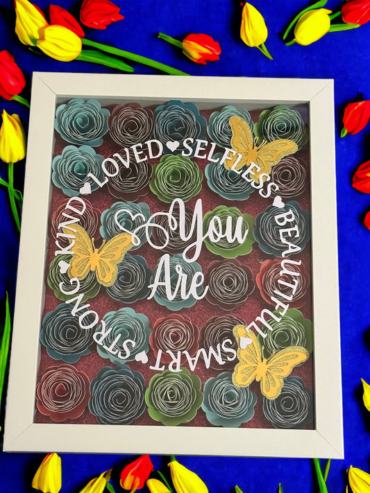 You Are Enough ShadowBox with Rolled Flowers, Inspirational Wall Art, Floral Decor, Motivational Gift