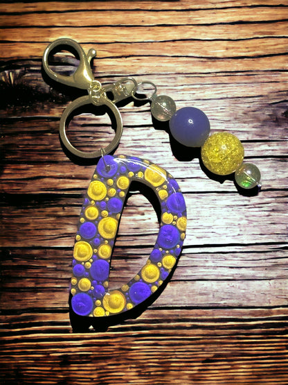 Dot Art Letter D Keychain: Bubblegum Bead Monogram Bag Charm