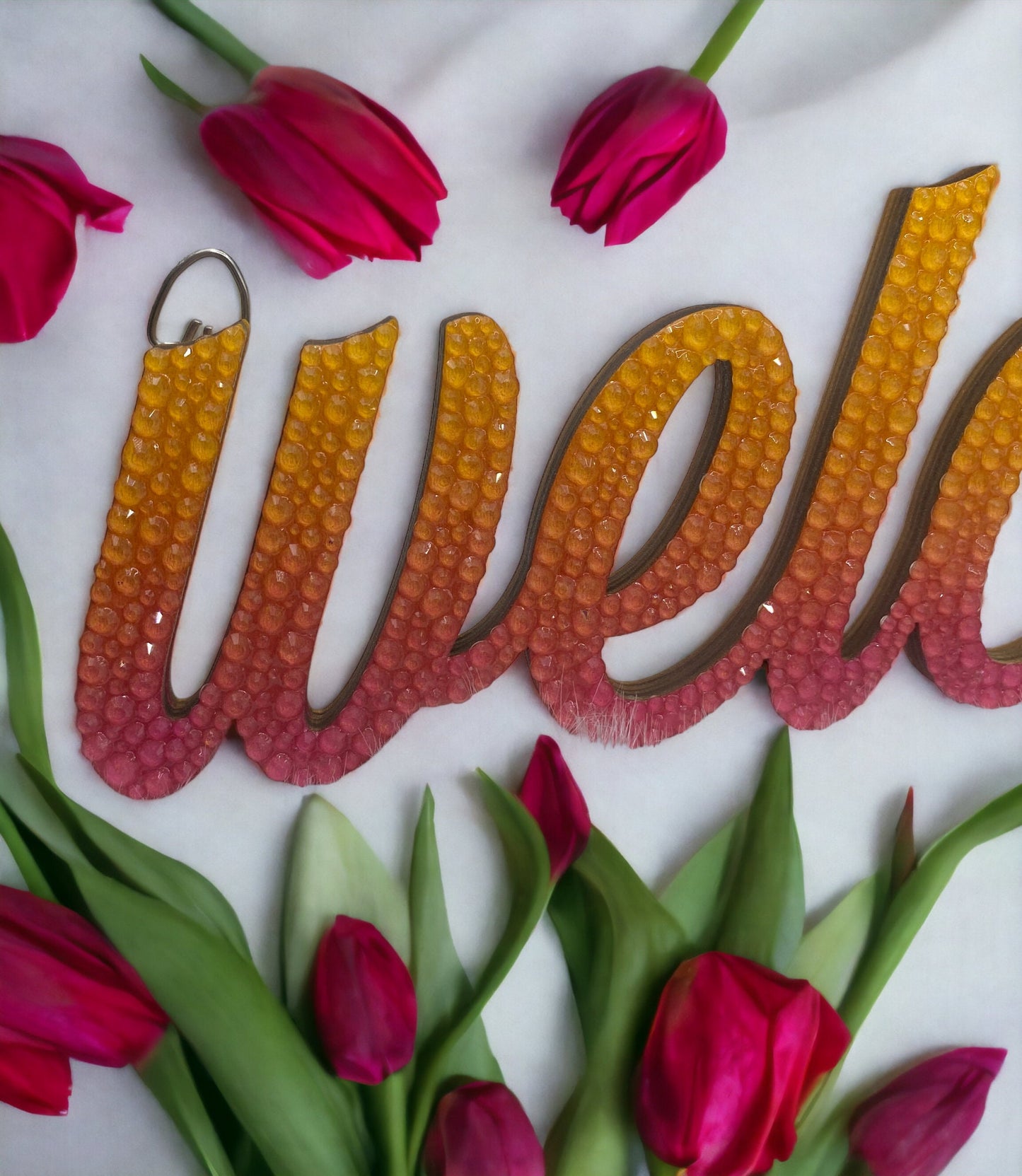Rhinestone Welcome Sign, Home or Office Deco, Yellow, Magenta